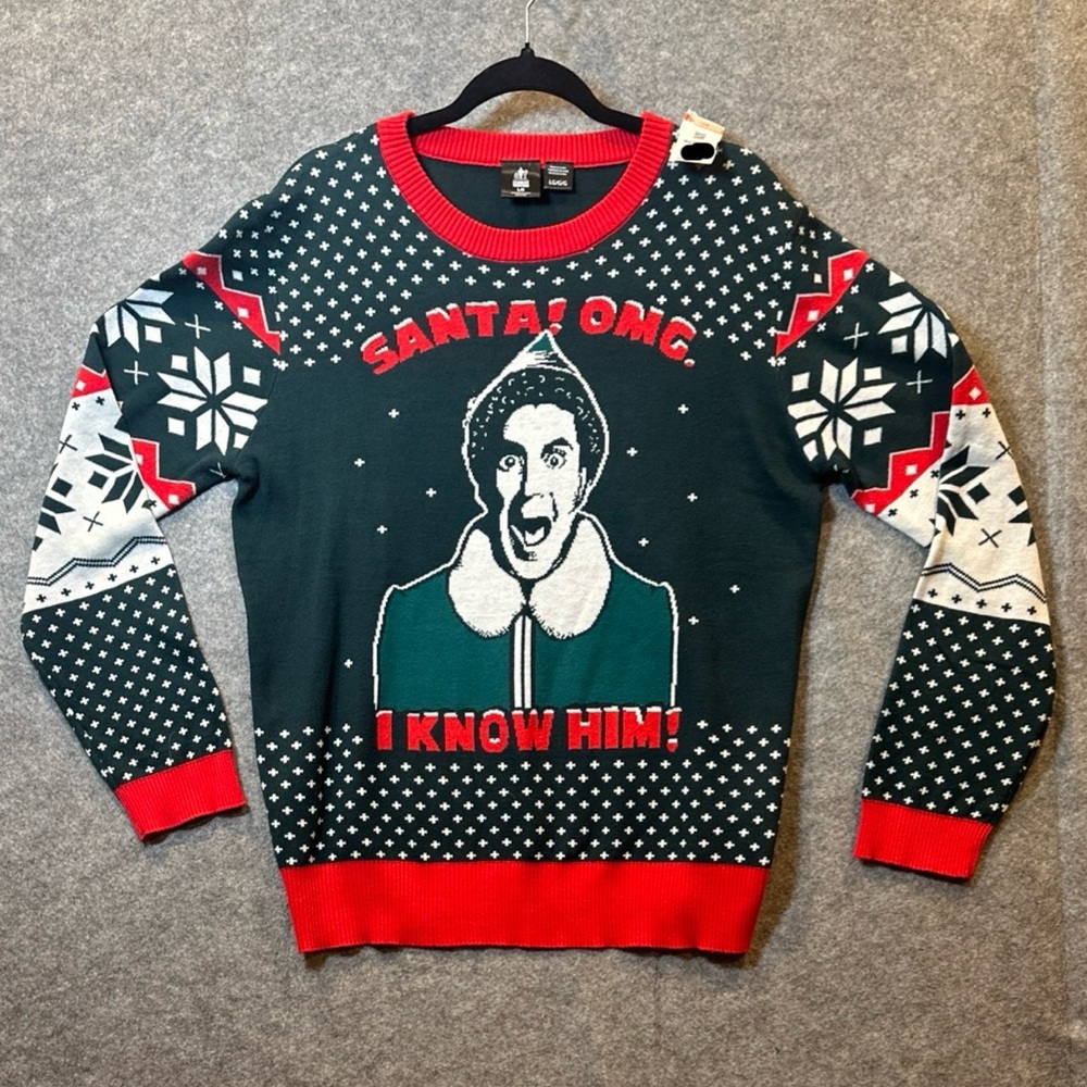 Ugly Christmas Sweater Buddy the Elf Santa I Know Him Movie Holiday Unisex Sz L